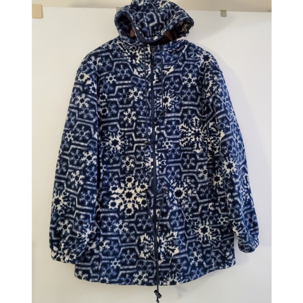 🌹 L.L.Bean Vintage Fleece Hooded Zip-up Patterned Jacket